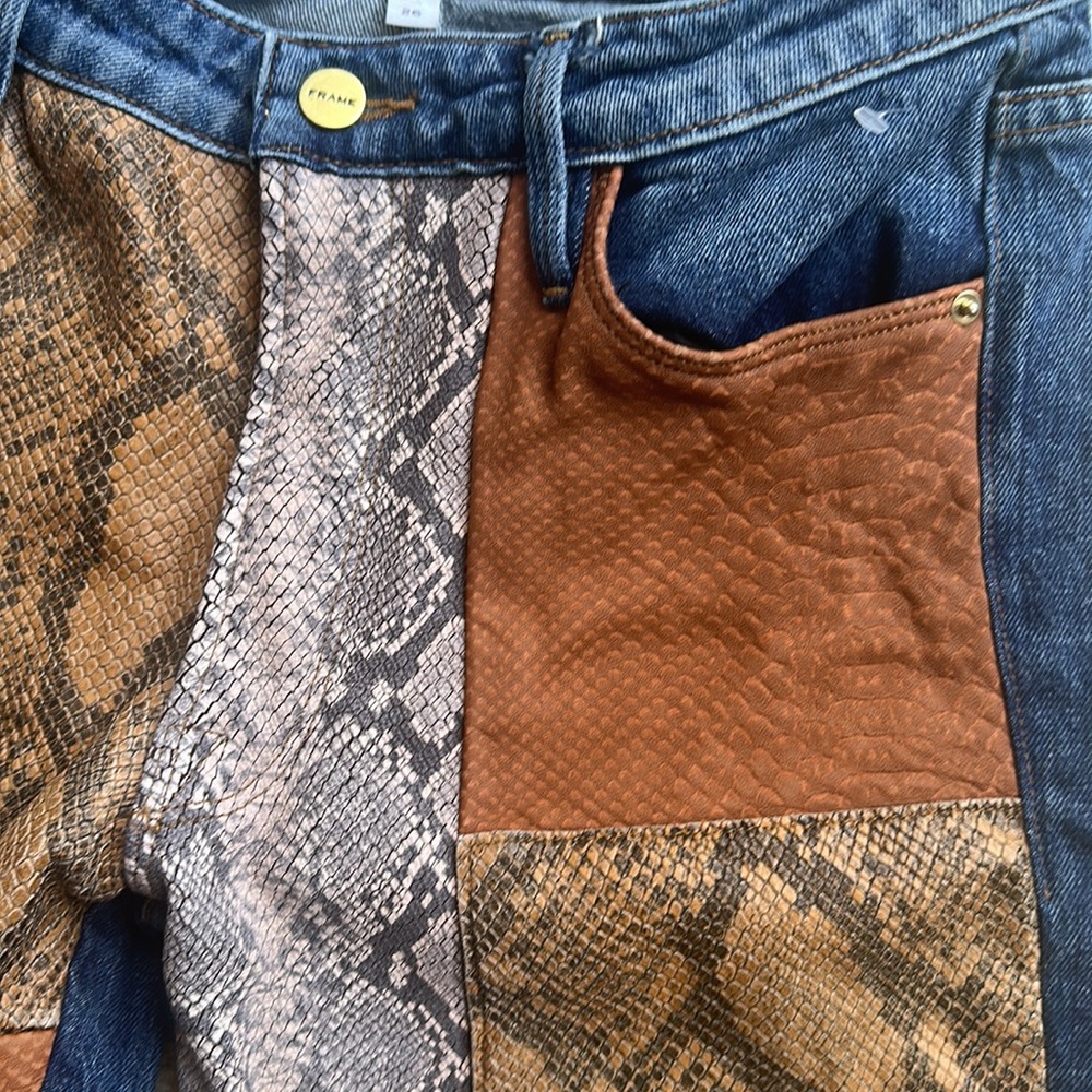 Frame Le Mini Boot Cut Patchwork Snake Skin Jeans - image 6